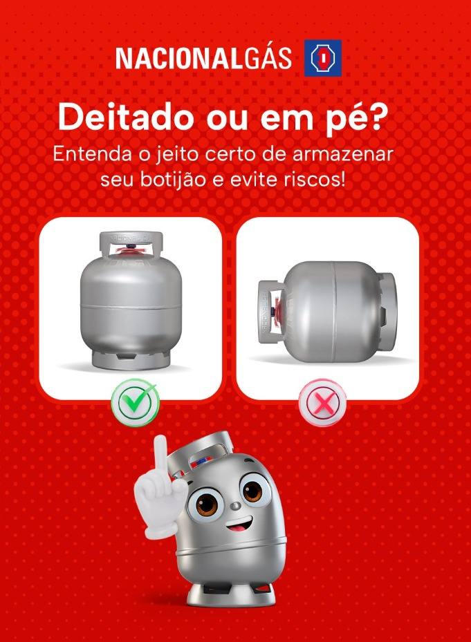 Informativo Nacional Gás sobre a forma correta de armazenar o botijão